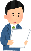 真面目に書類を読んでいる人のイラスト（男性）